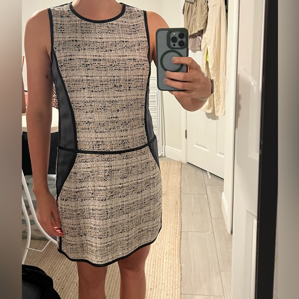 Theory Black and Cream Tweed Mini Dress